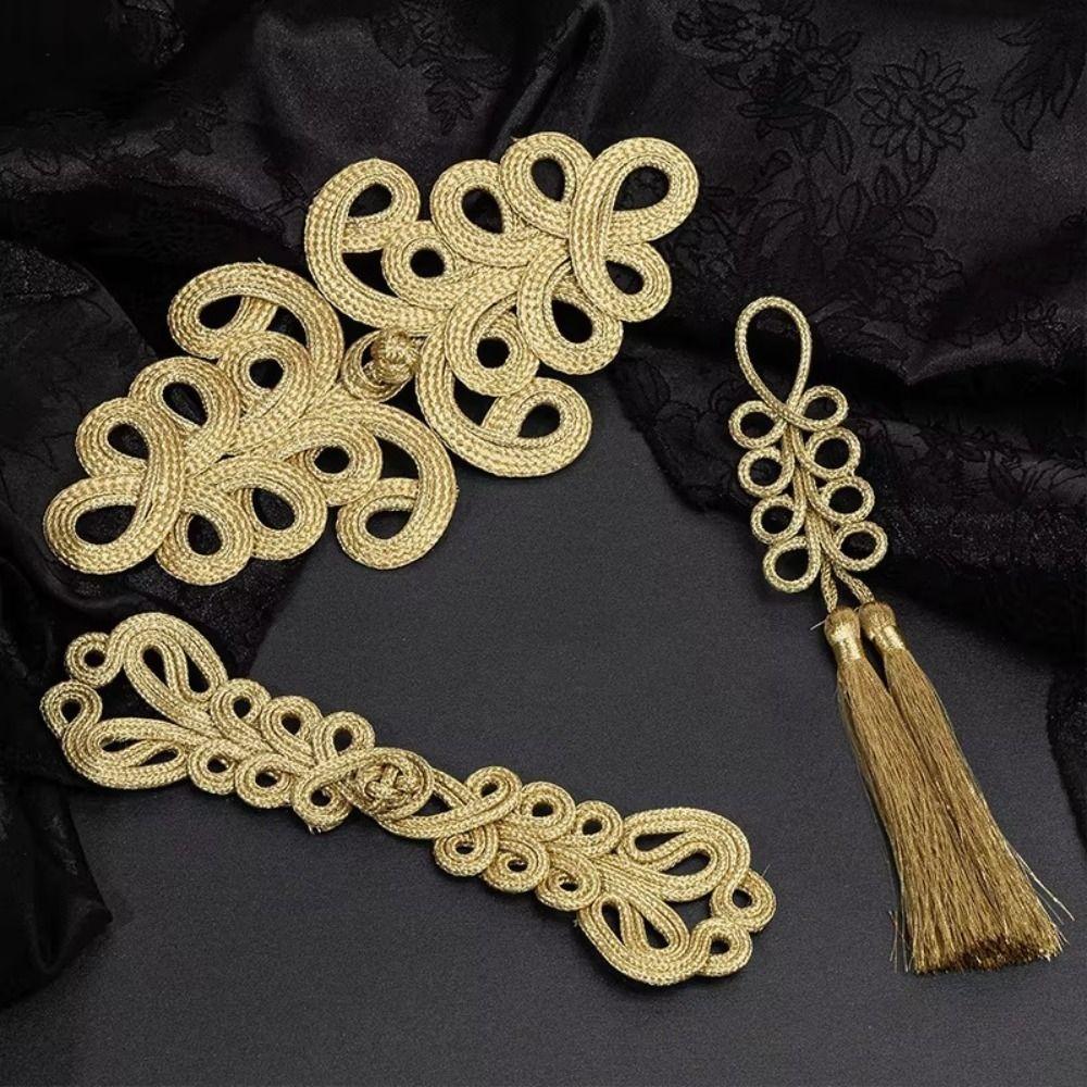 Handmade Chinese Knot Buttons Golden Cheongsam Buttons Traditional Gold Lace Trim Clasps DIY Craft
