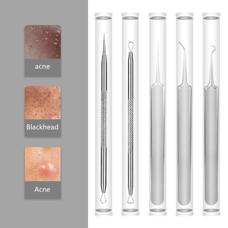 Игольчатые клетки от угрей, прыщей, зажим для черных точек, пинцет с круглой трубкой, игла из нержавеющей стали для удаления прыщей, уход за кожей лица