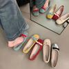 French Bow Round Head Ballet Shoes Fairy Wind Light Mouth Flat Bottom Soft Surface Gentle Evening Shoes Bag Head Women's Single Shoes