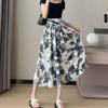Летняя шифоновая юбка-брюки, тонкие широкие брюки с рисунком тушью, свободные брюки с узором «семь точек» в корейском стиле с эффектом драпировки