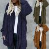 Women Solid Color Plush Faux Fur Warm Long Sleeve Hooded Midi Coat