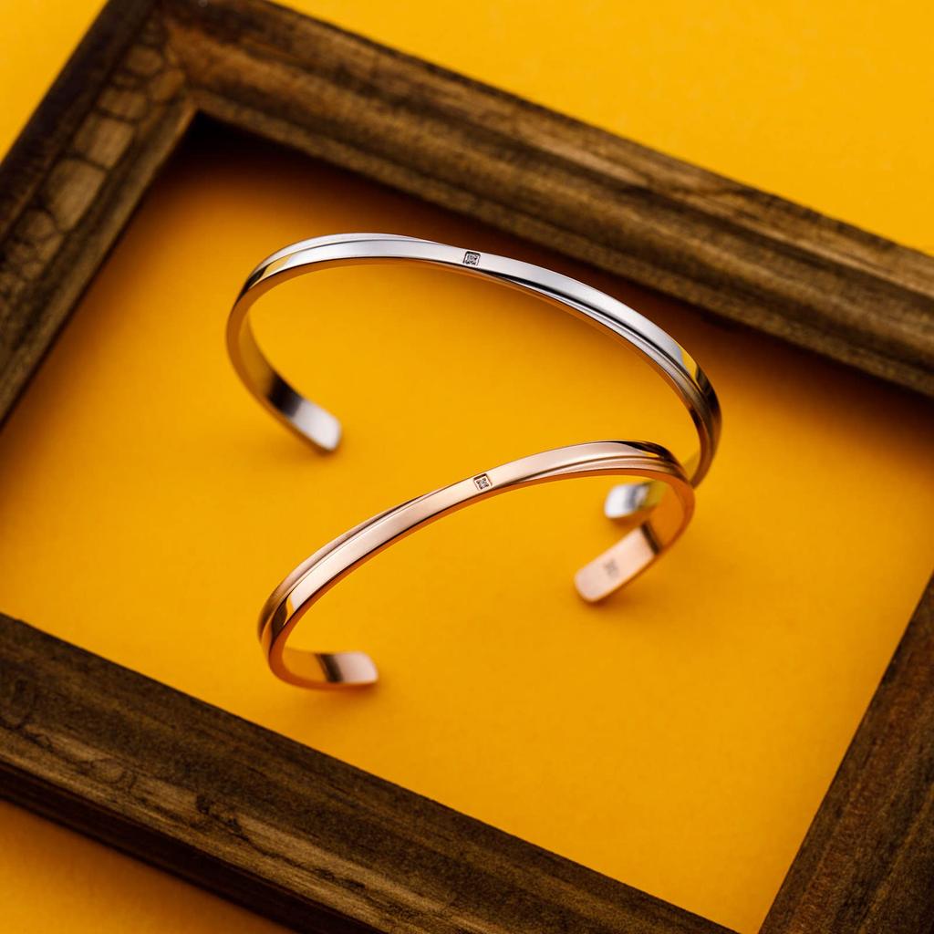 Pair of Surgical Stainless Pink 4SBG023MG 4SBG023MSV [White Clover] Bangles, Steel, Diamond, Cross, Matte, & Silver, &