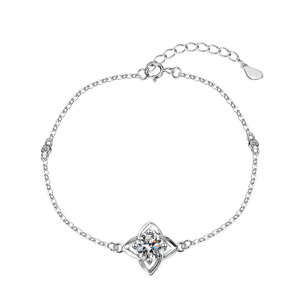 S925 Серебряный браслет Муассанит Бриллиантовый браслет Муассанит Четырехлистный клевер Простая женская модель