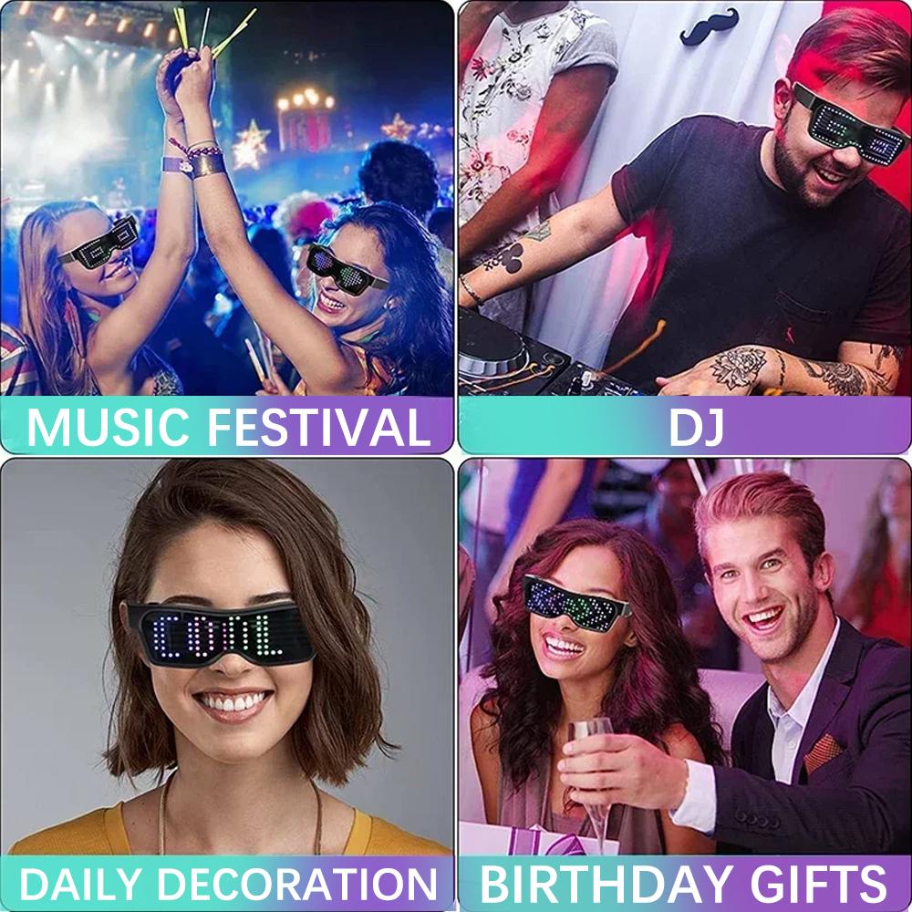 LED Electronic APP Bluetooth Futuristic Eyewear Prop For Party Bar Festival Performance USB DIY Luminous Glasses Portable