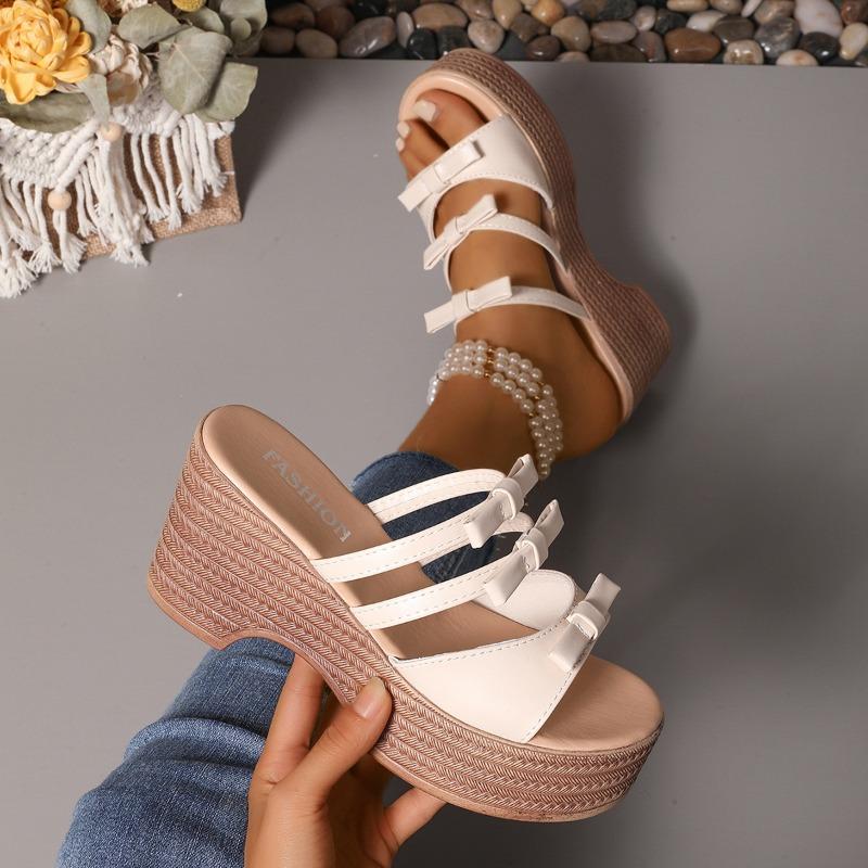 Женские летние сандалии на платформе N Nü, босоножки на танкетке с открытым носком, на высоком каблуке, с бантом