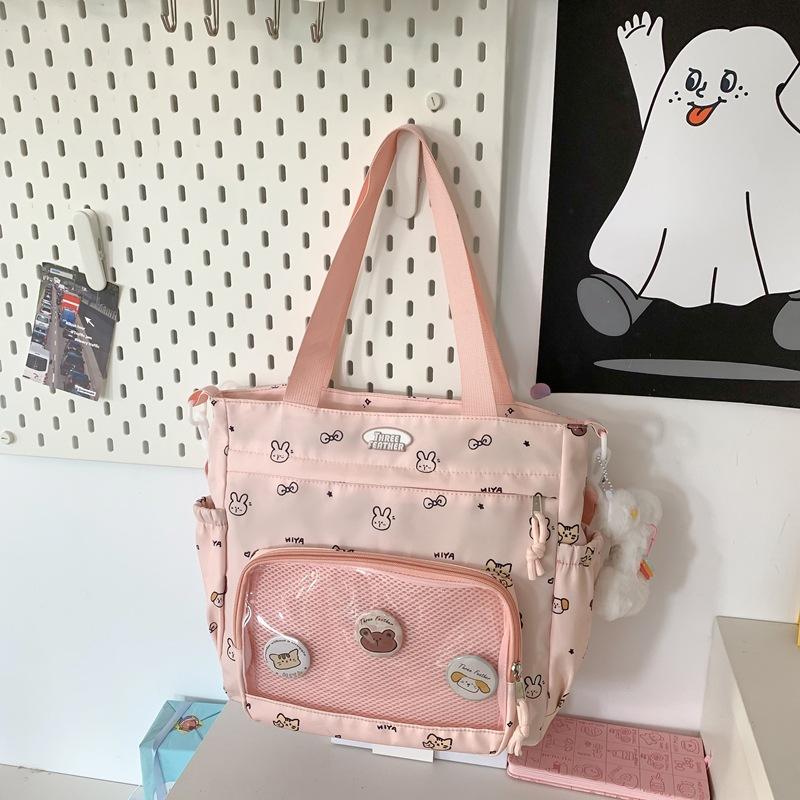 School Bag Autumn New Simple Fashion Campus Junior High School Students Large Capacity Backpack Cute Cartoon Shoulder Tote Bag Women