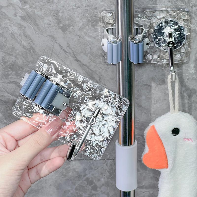 Настенные многоцелевые крючки, подставка для швабры, держатель для хранения швабры, зажим, самоклеящийся крючок для органайзера для швабры без перфорации для ванной комнаты