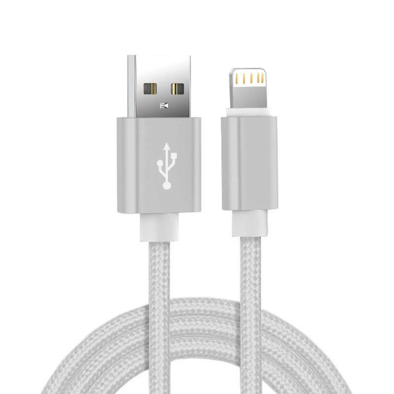 Металлический нейлоновый оплетенный USB-кабель для зарядки iPhone 14 8 7 6S Plus X XR XS 11 12 13 Pro Max iPad 9 Кабель для быстрой зарядки и передачи данных 1 м 2 м 3 м