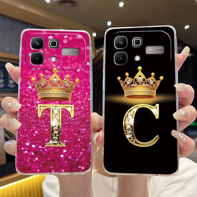 Crown Letter Couple Case For Infinix Note 60 5G/Note 60 Pro 5G Bumper Transparent TPU Silicone Shockproof Soft Casing Shell
