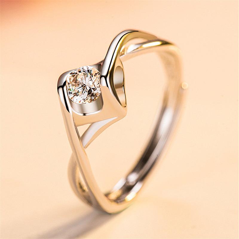 S925 Silver Ring Couple Ring Women's Diamond Ring Zircon Open Wedding Ring Domineering Men's Ring