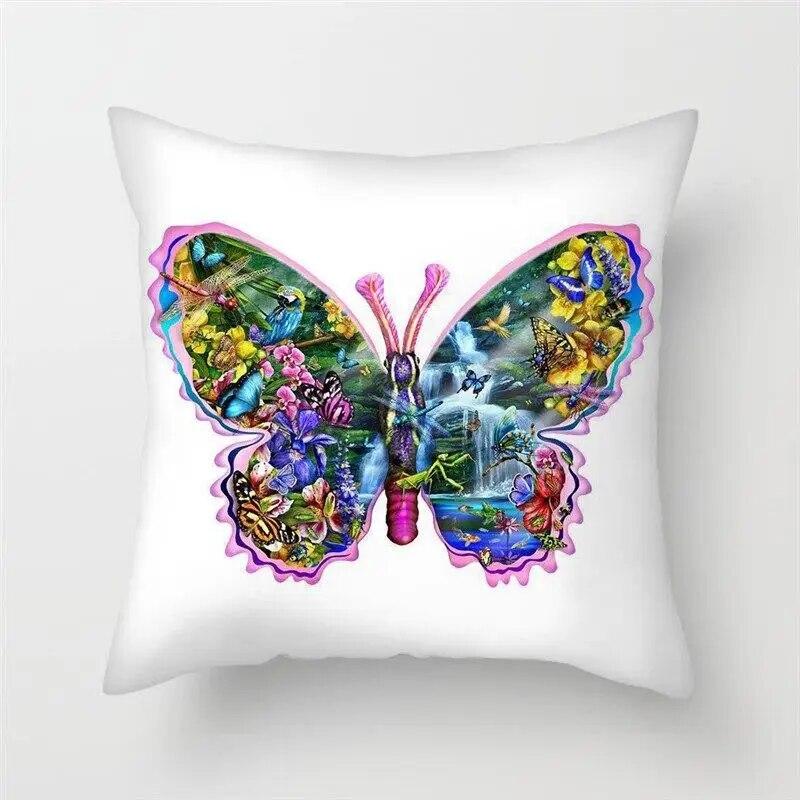 Colored Butterfly Animal Flower Cushion Cover for Home Living Room Sofa Chair Pillow Decoration Throw Pillow Cover