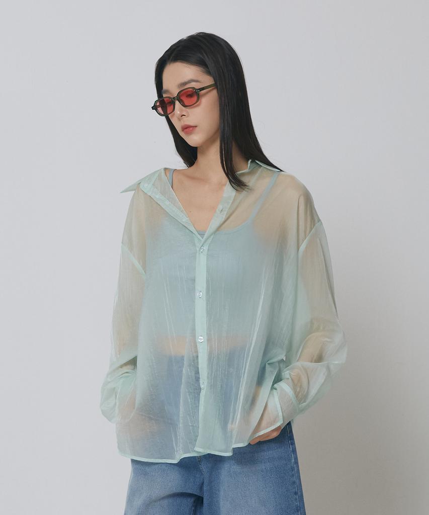 EXPRESSHOLIDAY Oversized Sheer Blouse_Mint
