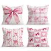 4 Pcs Pink Bow Single-Sided Printed Pillowcase Cushion Cover,Suitable For Living Room,Bedroom,Car Decoration