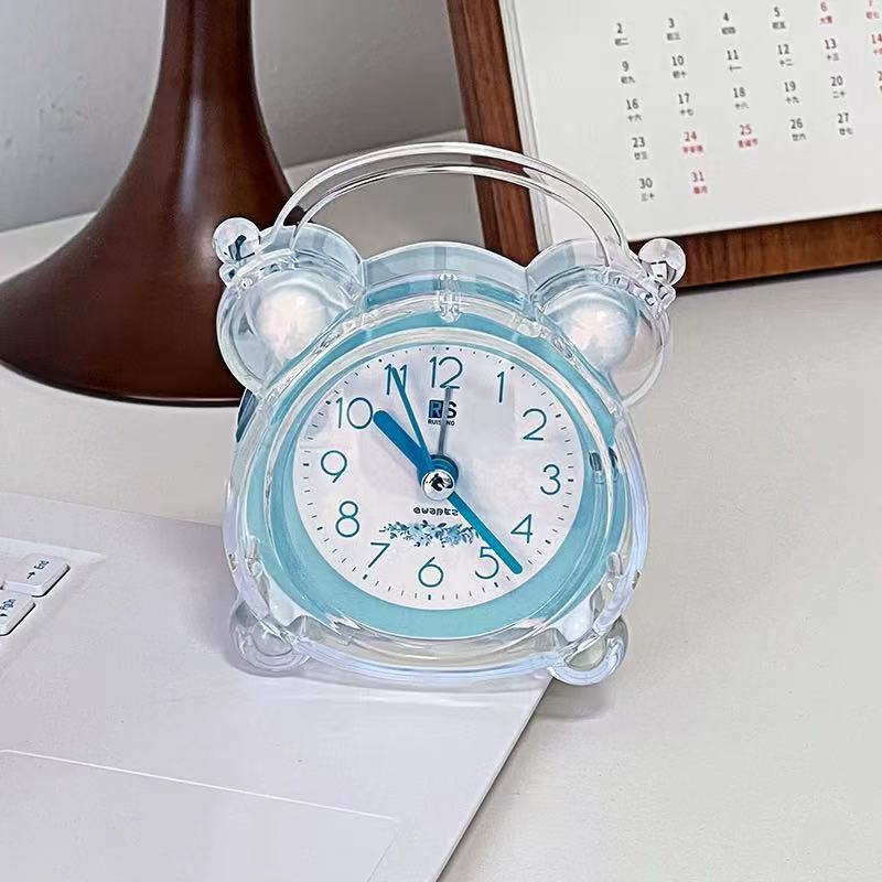 Cute Crystal Transparent Alarm Clock Children Student Creative with Night Light Bedroom Dormitory Desktop Clock