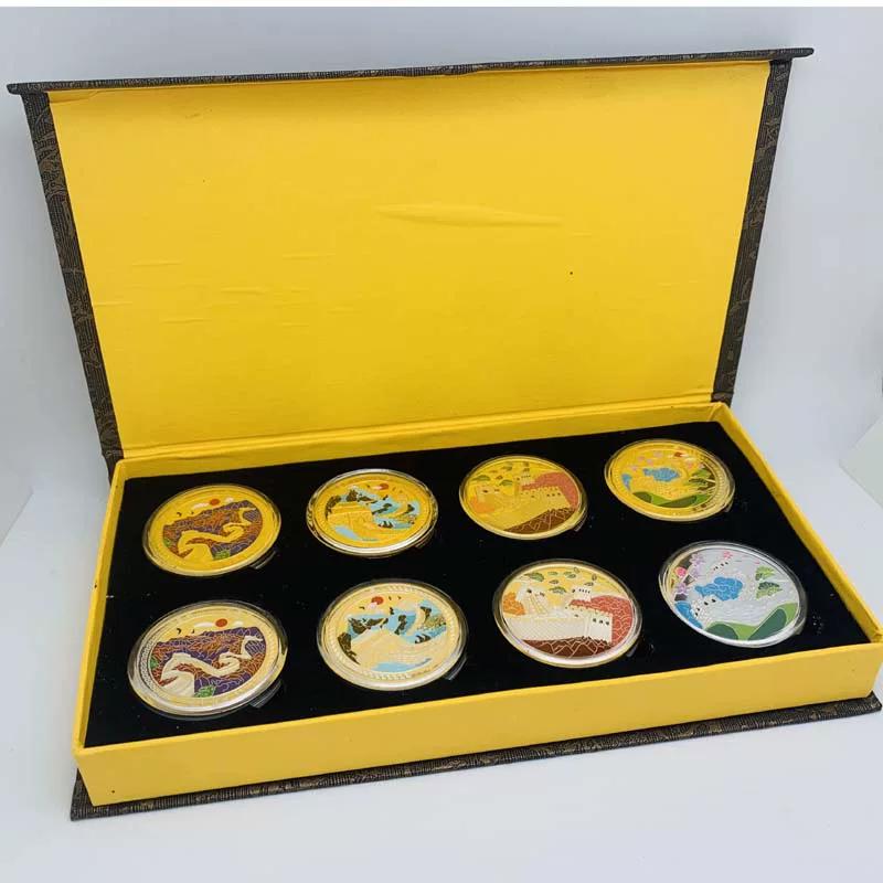 Four Seasons Badaling Great Wall Gold Plated Commemorative Medal Gift Box for Beijing Tourist Attractions Gold Coin 45mm Coin Gift Coin