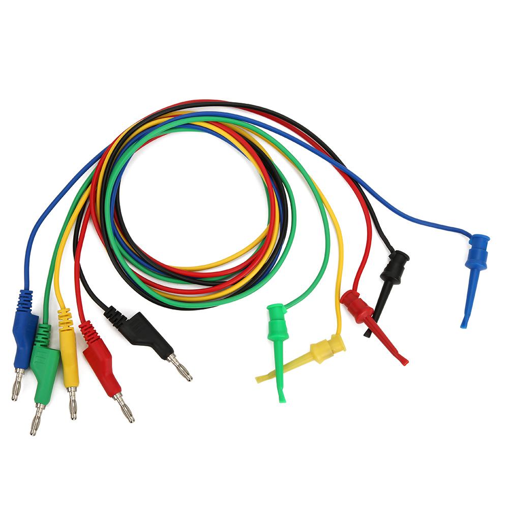 P1045 5Pcs 4mm 1m Stackable Banana Plug To Test Clip Multimeter Test Cable Wire Accessory