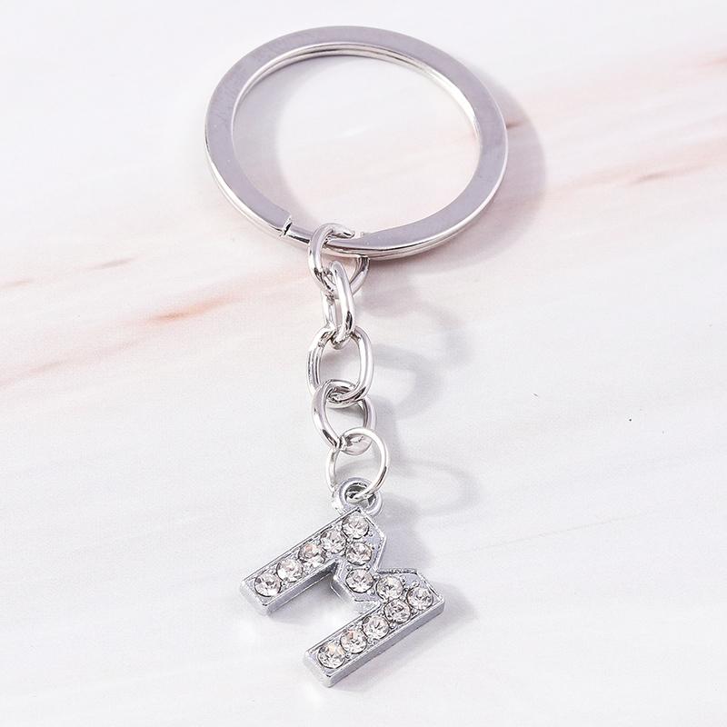 Fashion Charms 26 English Letters A-Z Alphabet Keychain Crystal Rhinestones Alloy Key Rings Gift for Handbag Jewelry DIY
