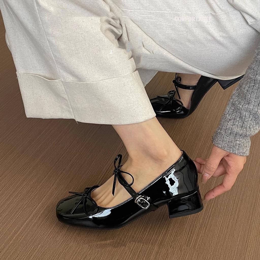 Французская потрясающая красота не уставшие ноги туфли на плоской подошве женские бант средний каблук темперамент Мэри Джейн женские туфли толстый каблук серебряные туфли на высоком каблуке