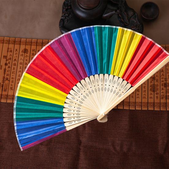 Радужные складные веера Легкий ручной веер Бамбуковая рама Водонепроницаемые яркие цвета Ручные веера для женщин и мужчин Тематические вечеринки Домашние украшения