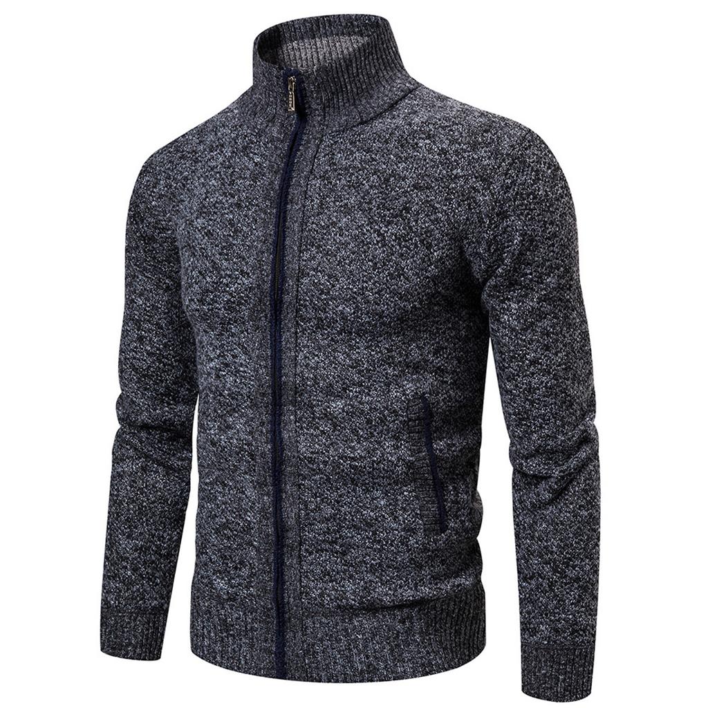 Men's Solid Colour Long Sleeve Casual Stand Up Collar Knitted Cardigan Coat