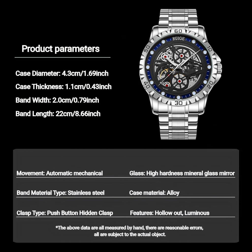 Мужские полностью автоматические механические часы с полым циферблатом, мужские светящиеся водонепроницаемые роскошные модные часы-скелетоны из нержавеющей стали