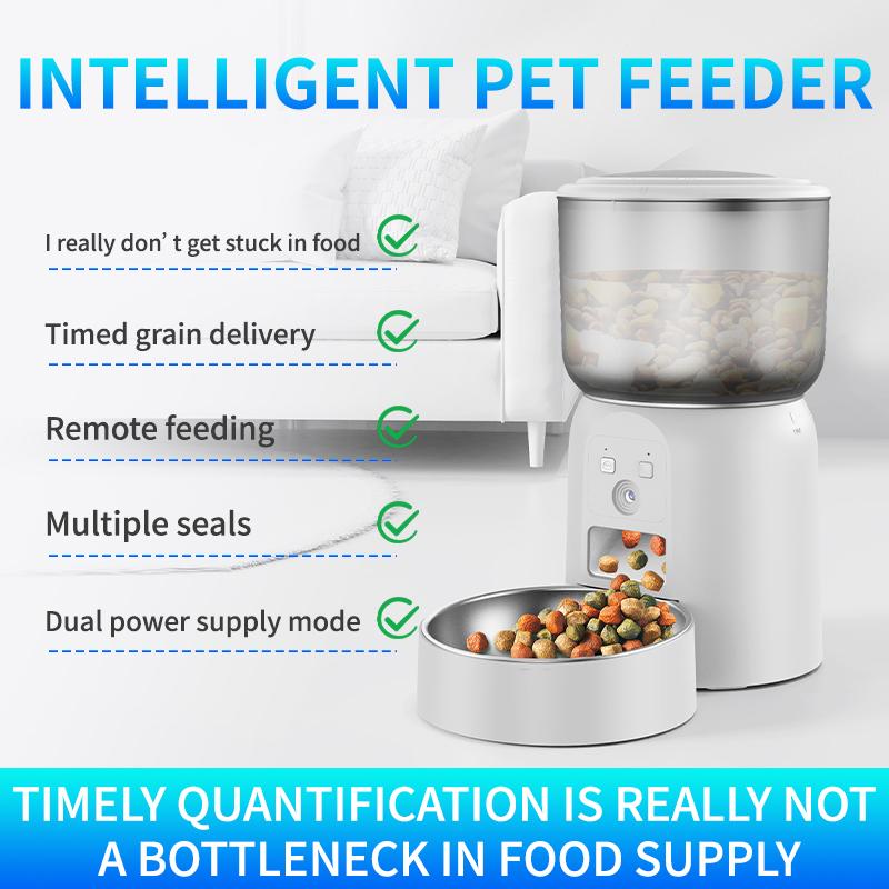WiFi-Controlled Smart Pet Feeder 3L Automatic Cat Food Dispenser Eco-Friendly Stainless Steel Remote Camera Plastic