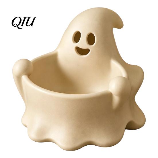 Ghost Snack Container 3D Printed Halloween Bowl, Trick or Treat Candy Theme Ornament Serving Decorative Storage Tray Dish, Party Supplies Versatile