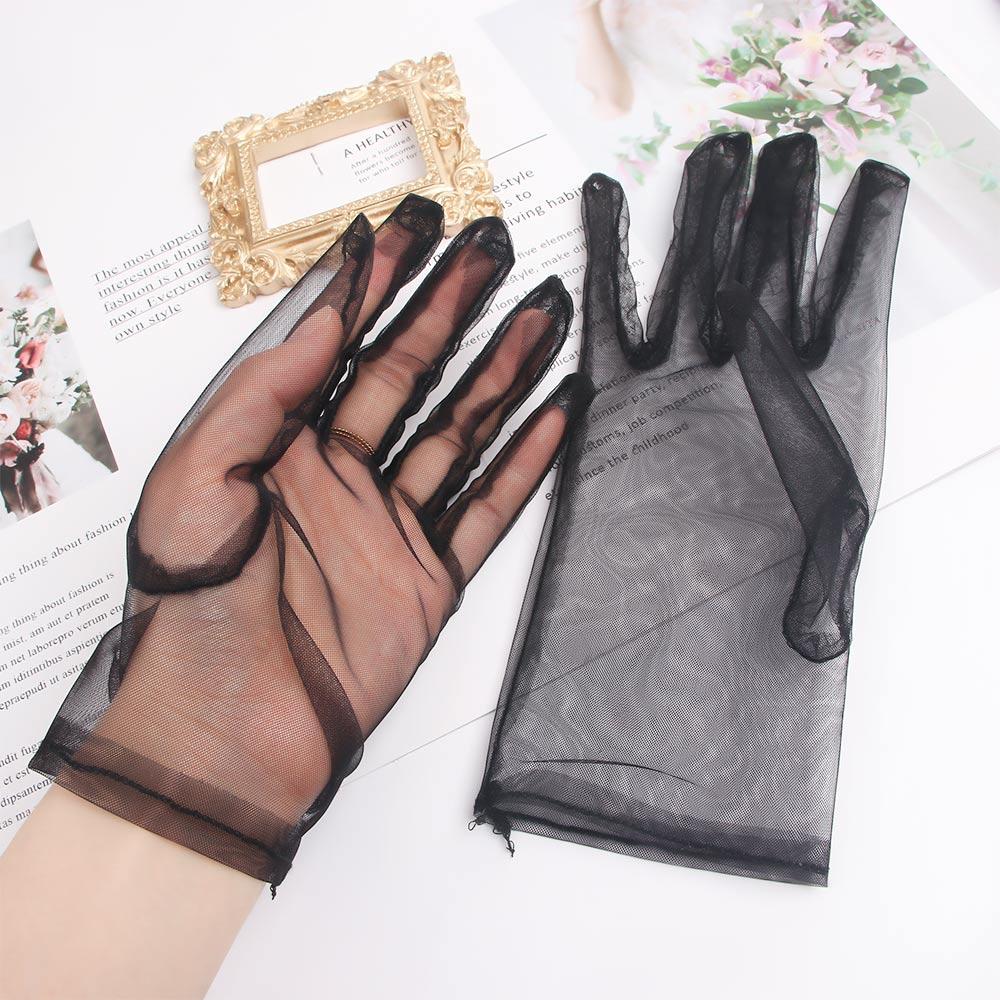 Fashion White Faux Silk Wedding Ultra Thin Transparent Finger Gloves Short Gloves Opera Gloves Mesh