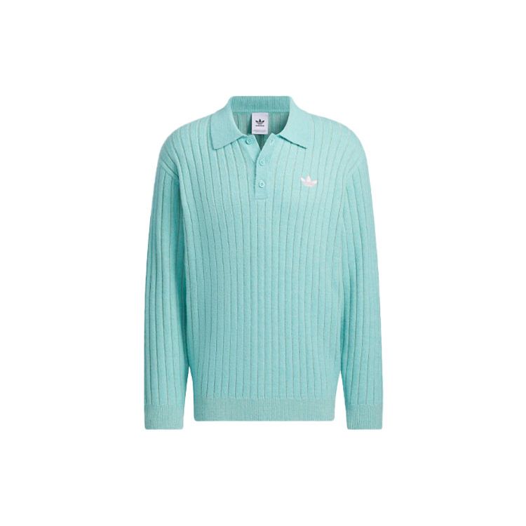adidas Оригинальный свитер-поло SS24 V-Day в полоску, повседневный спортивный свитер с длинным рукавом, свитера унисекс, мятно-зеленый JE8280