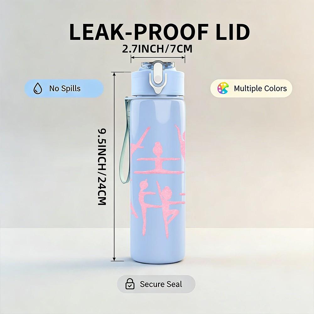1PC Pink Abstract Line Art 750ml Color Plastic Sports Water Bottle Leakproof Flip Straw Lid Suitable for Sports Office Home Use