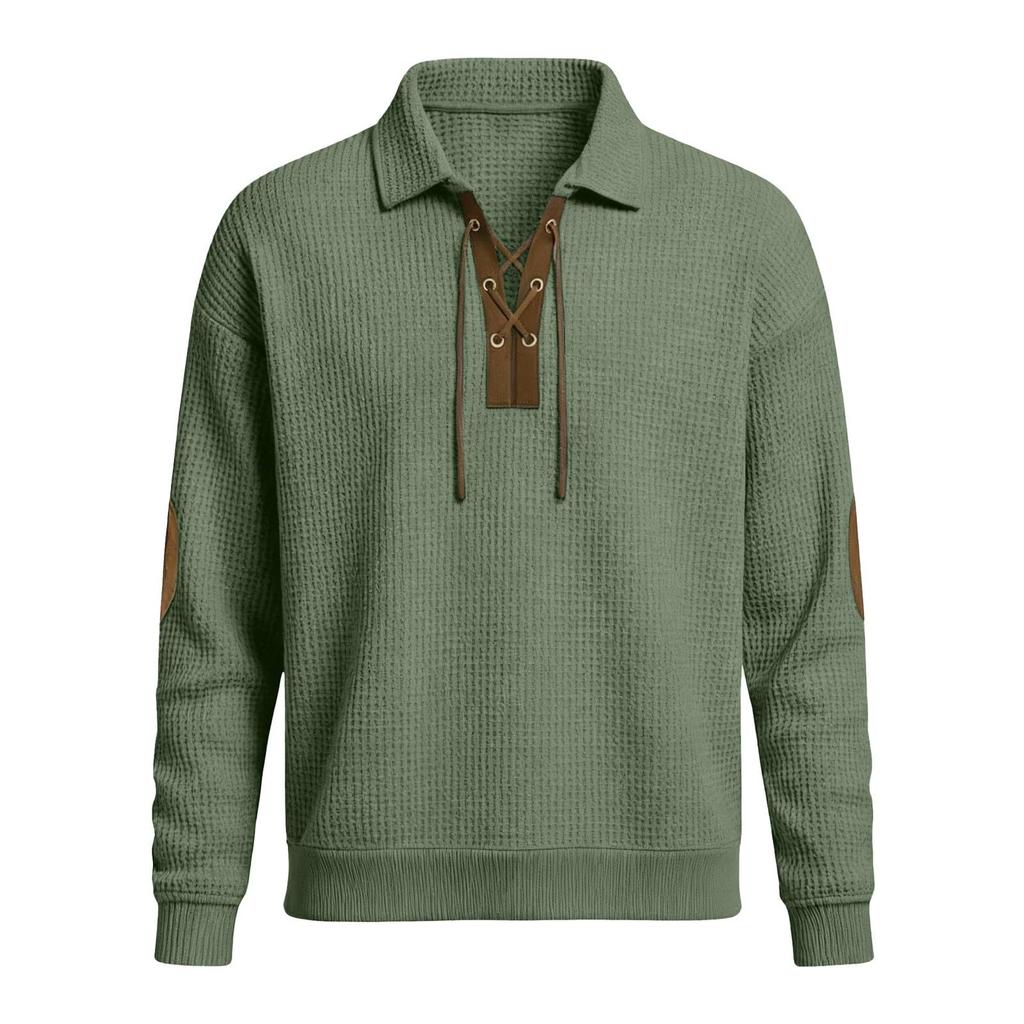 Мужские толстовки Ретро Повседневные с длинным рукавом с воротником Гольф пуловер Оверсайз Западные Фактурные топы