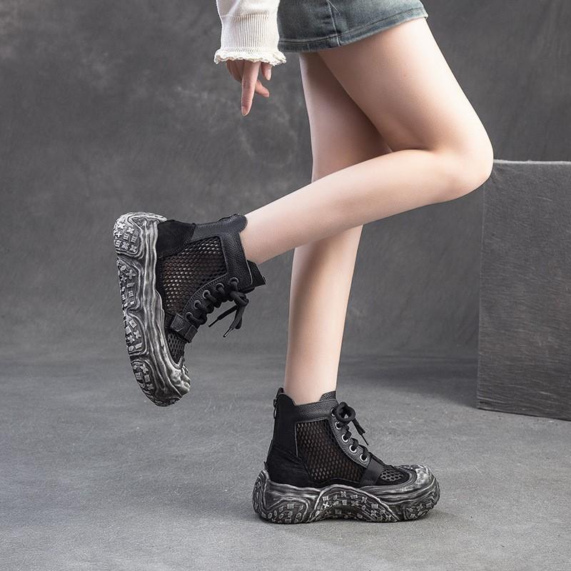 Johnature Дышащие сетчатые ретро-ботинки с вырезами, удобные и универсальные женские туфли на плоской платформе