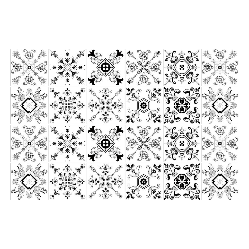 15Cm Art Tile Wall Sticker Self-Adhesive Creative Mandala Style Tile Sticker Glue-Free Waterproof 24 Pieces