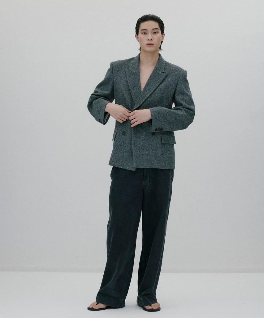 SOONJEANS Herringbone Double-Breasted Jacket [Gray]
