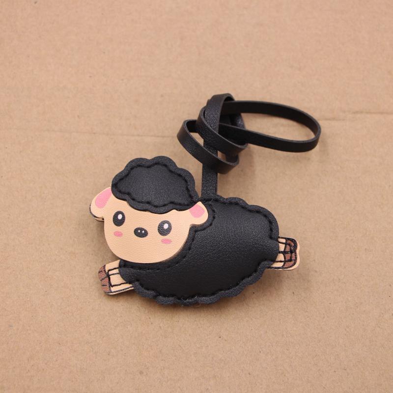 Fashion Cartoon Sheep PU Leather Bag Charm Cute Decorative Hanging Ornament for Backpacks Handbags Keys Travel Accessory
