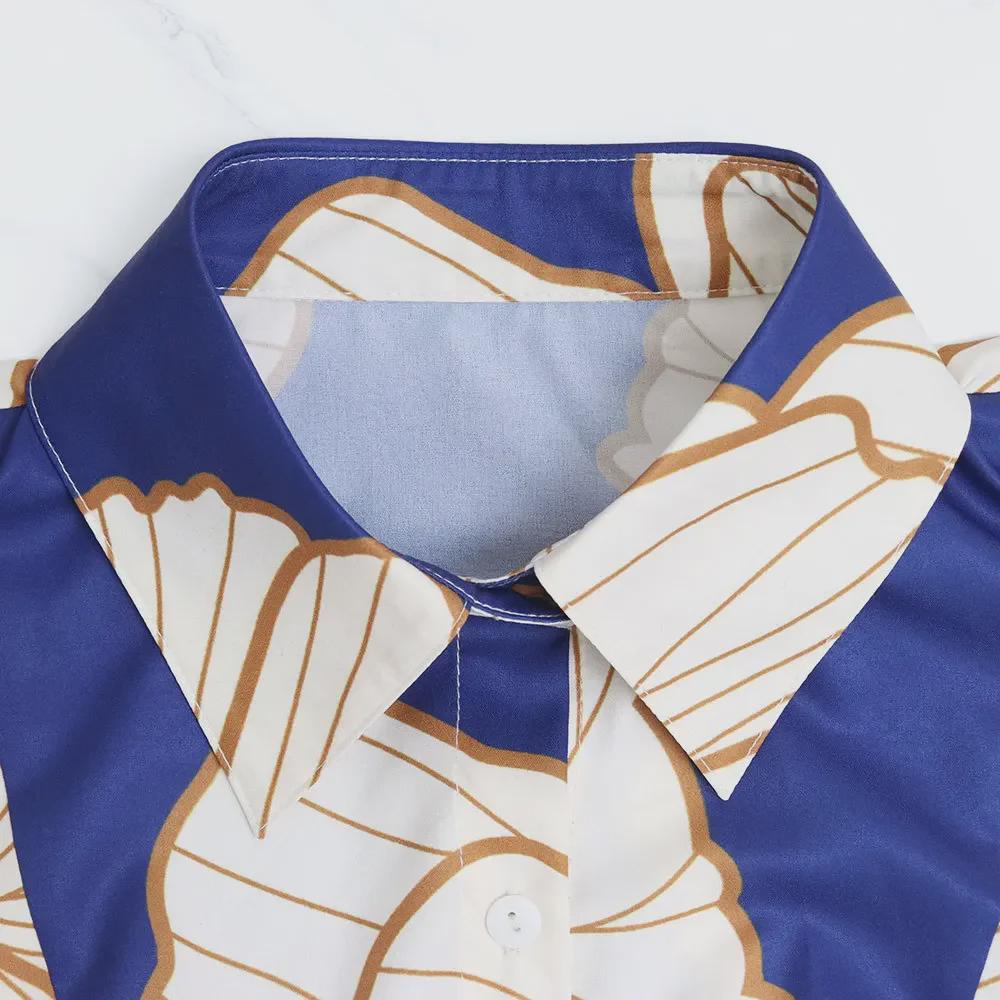 Платье-кардиган в стиле рубашки с завышенной талией и принтом в европейском и американском стиле с неровным подолом