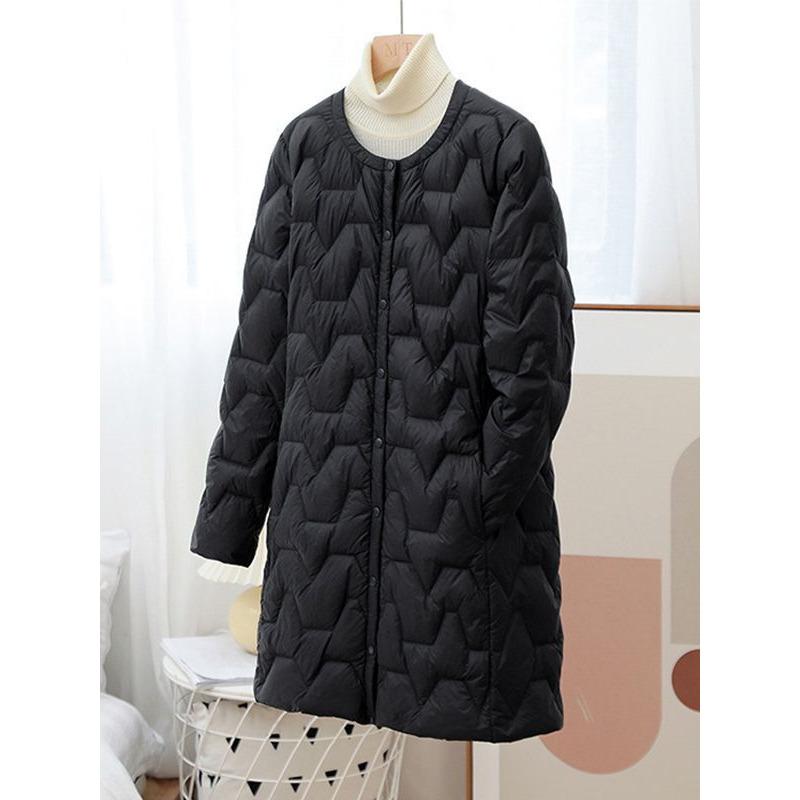 Осень и зима Новые легкие пуховики женские средние и длинные с круглым вырезом длинная корейская версия без воротника внутренняя куртка