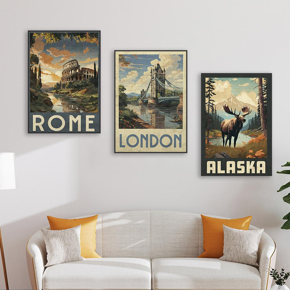 Costa Rica Travel Poster Print London Bridge Vintage Travel Poster Alaska the Last Frontier Bald Eagle Canvas Painting Decor