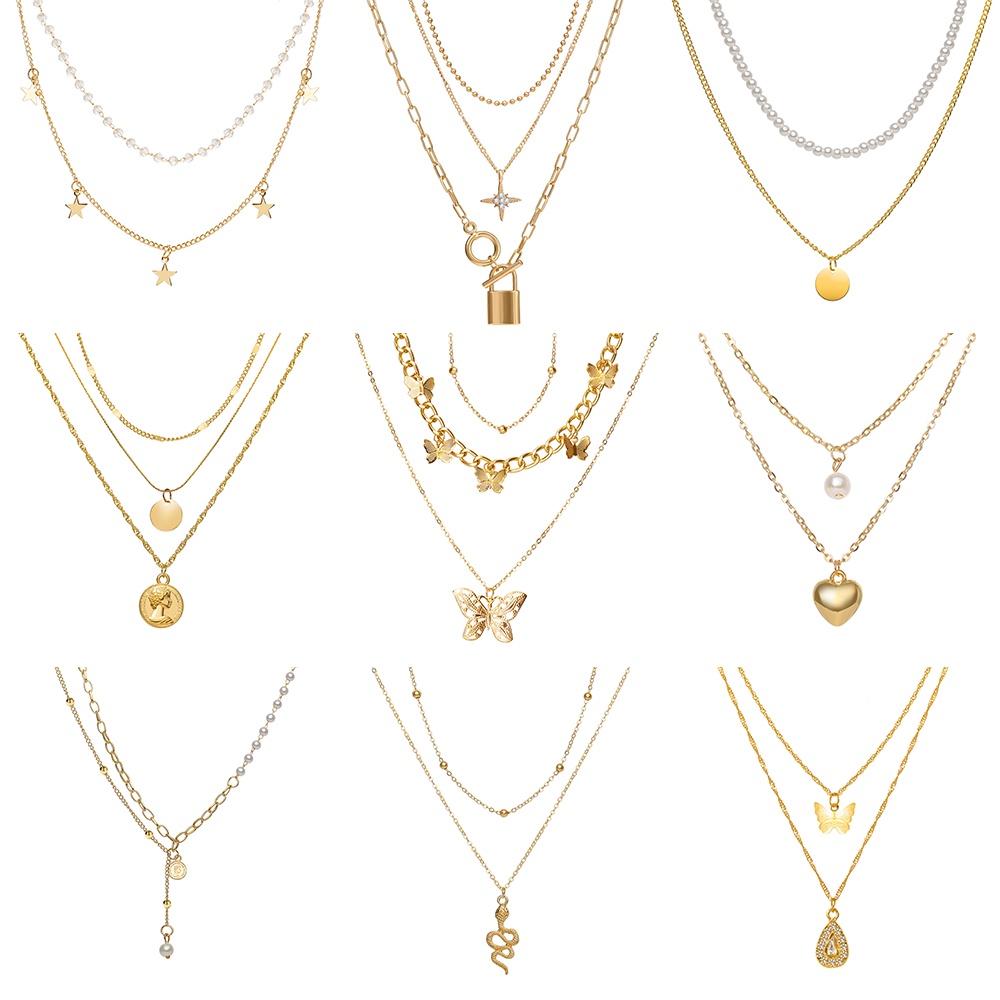 iF ME Модное многослойное золотое ожерелье, кулон с замком и бабочкой, змеей, цепочка, колье, женские ювелирные аксессуары