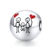 WOSTU 925 Silver Family Charm Plated Platinum Red Love Heart Beads Fit Bracelet Pendant Mother DIY Jewelry