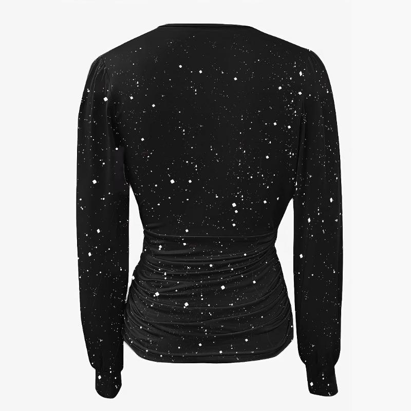 Женский новый осенний модный повседневный топ с длинным рукавом и V-образным вырезом, однотонный