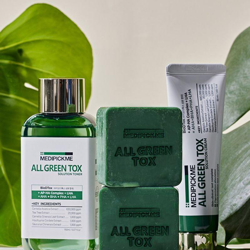 MEDIPICKME Набор из 3 предметов: Очищающее мыло All Green Tox Solution + Тонер + Крем