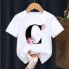 Summer Beautiful Letters Pink Flowers and Butterflies Printed Kids T Shirt Girls Tops Casual Baby Girl T-Shirt Fashion Short