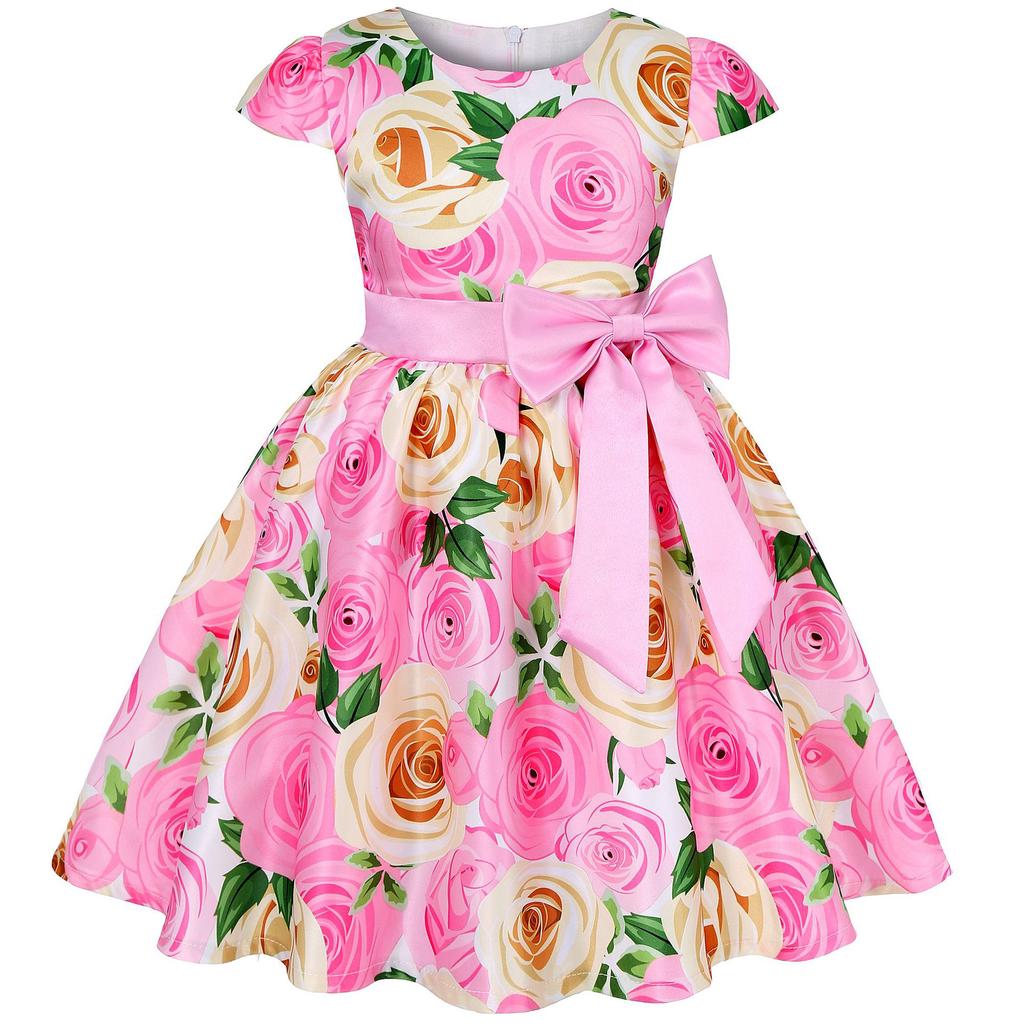 Elegant Girl Kids Flower Printed Party Dress Children Ball Gown Performance Wedding Dresses
