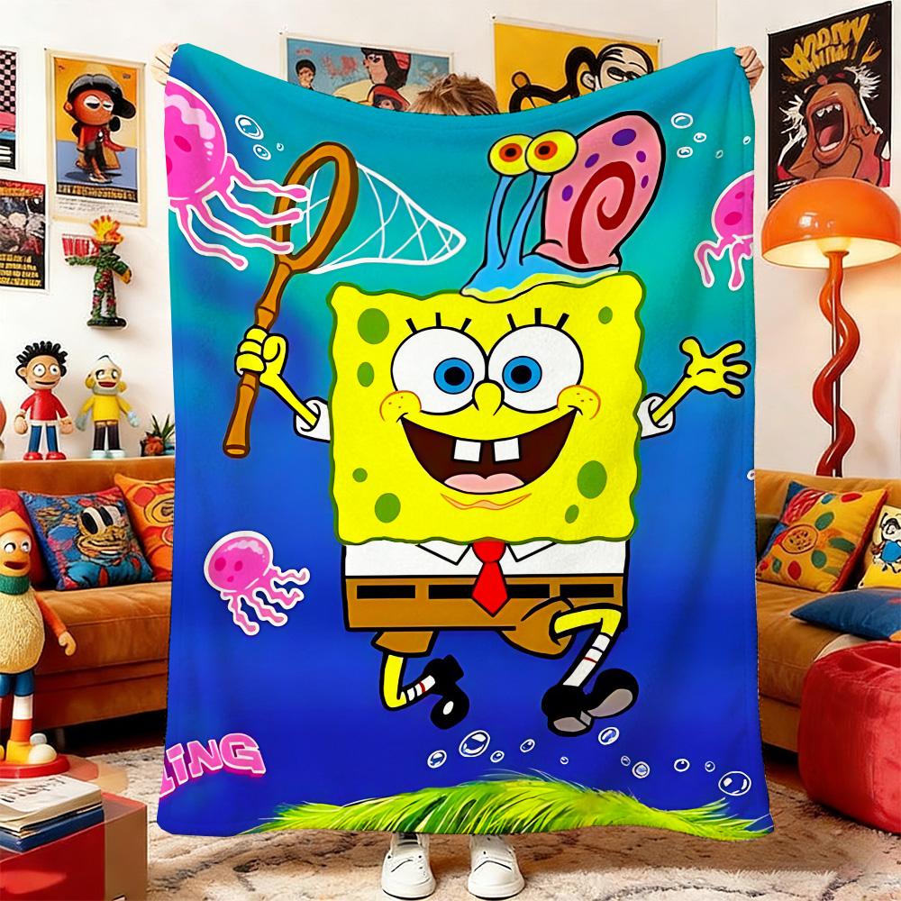 S-Sponge-Bobs Throw Blanket for Sofa Blankets & Throws Bedspread on the Bed Home and Decoration Anime Bedspreads Picnic Double