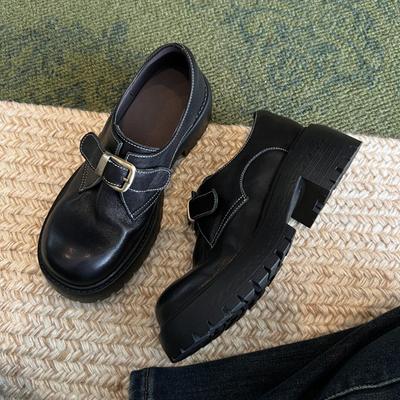 Версия из коровьей кожи~ лоферы на толстой подошве для увеличения роста для маленьких мужчин, женские ретро маленькие кожаные туфли в британском стиле, универсальная обувь для униформы jk