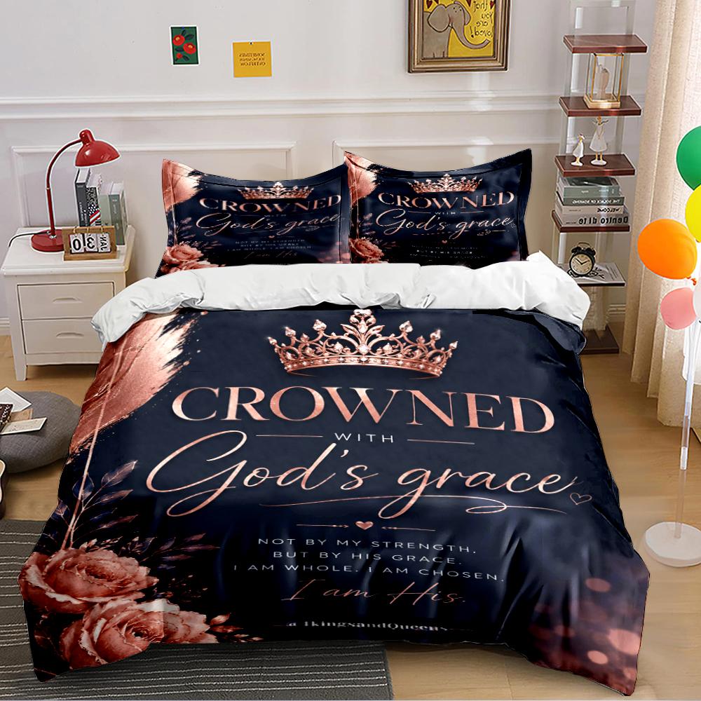 Crowned with God's Grace Bedding Set Bedding set (1 duvet cover, 2 pillowcases, duvet not included)