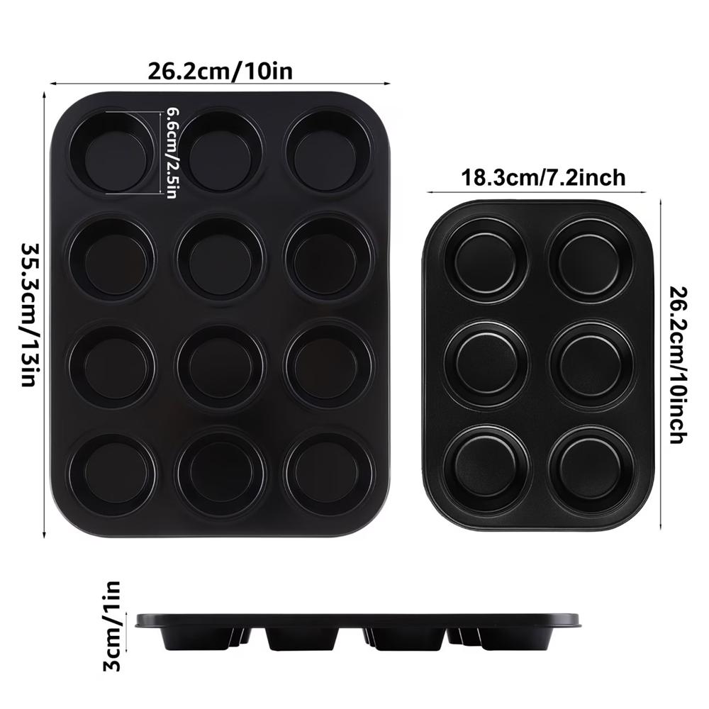 Черная карбоновая сталь, антипригарная форма для маффинов, форма для верхушек маффинов, формы для выпечки, форма для пирожных "whoopie pie", антипригарная, для маффинов, печенья, 4/6/12 ячеек