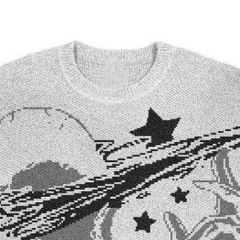 Жаккардовый топ с круглым вырезом в европейском и американском стиле на осень/зиму, свободный вязаный свитер в стиле ретро для мужчин и женщин