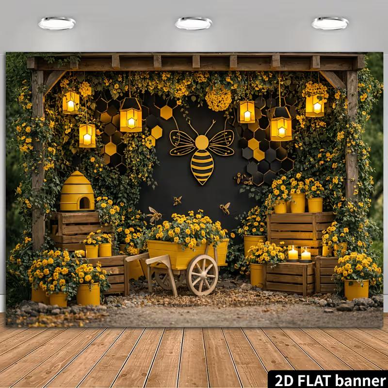 2D Bee Honeycomb Yellow Flower Wall Tapestry
